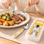 Personalized Cartoon Wild Animal Fork Spoon Knife 3 Pcs Cutlery Set with Name and Case Daily Use Back to School Birthday Christmas Gift for Kids 2