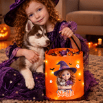 Personalised Halloween Theme Witch Vampire Photo LED Light Trick or Treat Bag with Name Halloween Gift for Teenagers Children