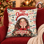 Funda de cojín mullida personalizada con motivo navideño de estilo retro y nombre; decoración para el hogar; regalo de Navidad para familiares y amigos