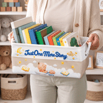 Personalized Just One More Story Cartoon Sleeping Baby Linen Storage Basket with Name and Handle Daily Use Birthday Baby Shower Gift for Baby