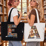 Personalised Cartoon Character Reading Girl Large Capacity Corduroy Tote Bag with Name Daily Use Birthday Christmas Gift for Women