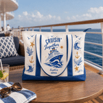 Sac fourre-tout en toile multicolore personnalisé, orné d'une ancre de bateau de croisière, avec prénom et texte : cadeau d'anniversaire sur le thème des vacances à la plage pour les voyageurs et les amis