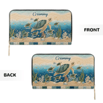 Personalised Imitation Quilting Style 1-10 Sea Turtles PU Leather Wallet with Names Daily Use Birthday Anniversary Gift for Mum Gran Woman