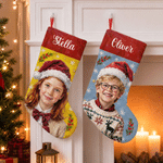 Personalized Santa Hat Oil Painting Photo Multicolor Christmas Stocking with Name Home Decoration Christmas Gift for Kid Family 2