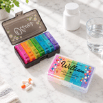 Personalised Daisy Pill Portable Weekly Pill Organiser Box with Name Healthcare Travel Storage Birthday Gift for Patient Traveller