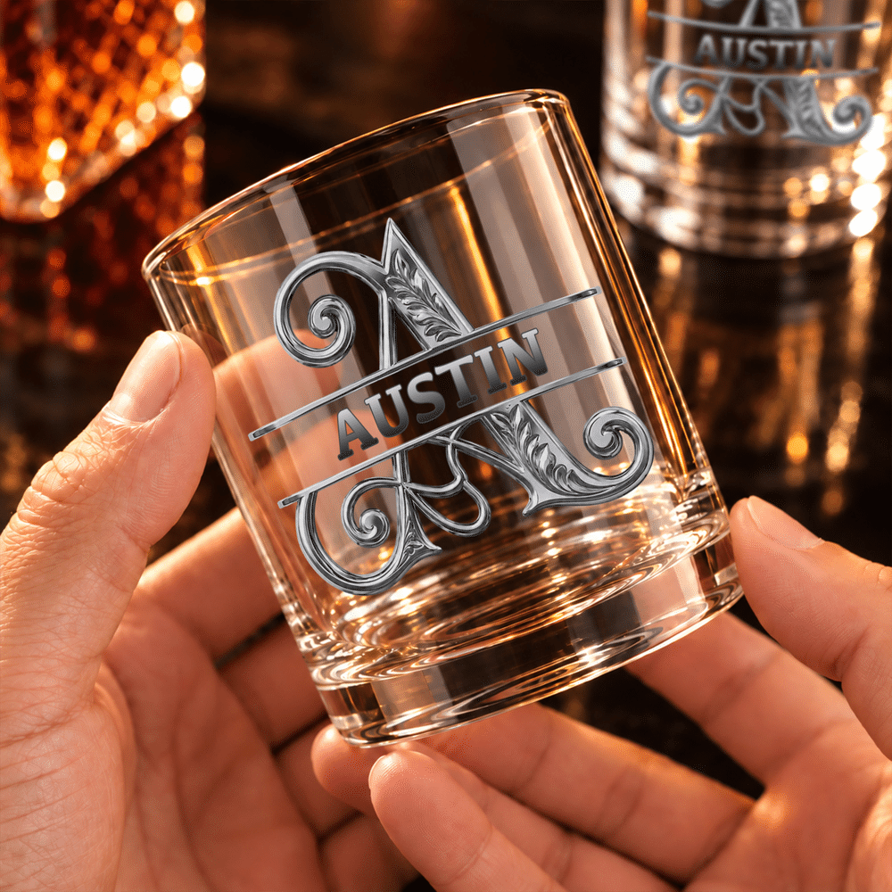 Personalised Retro Pattern 10oz Initial Whisky Glass with Name Party Birthday Gift for Whisky Lovers 5