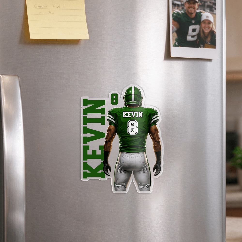 Personalised American Football Player Shirt Acrylic Magnetic Fridge Magnet with Name and Number Home Decor Game Day Birthday Gift for American Football Player Lover 6