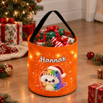 Bolso tipo cubo con luz LED, con diseño personalizado de dinosaurios y temática navideña, ideal como regalo de Navidad para niños y toda la familia