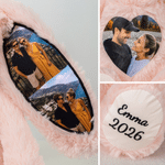 Personalized Cute Bunny Ear Photo Plush Toy with Text Daily Use Birthday Christmas Gift for Couple Kid Friend