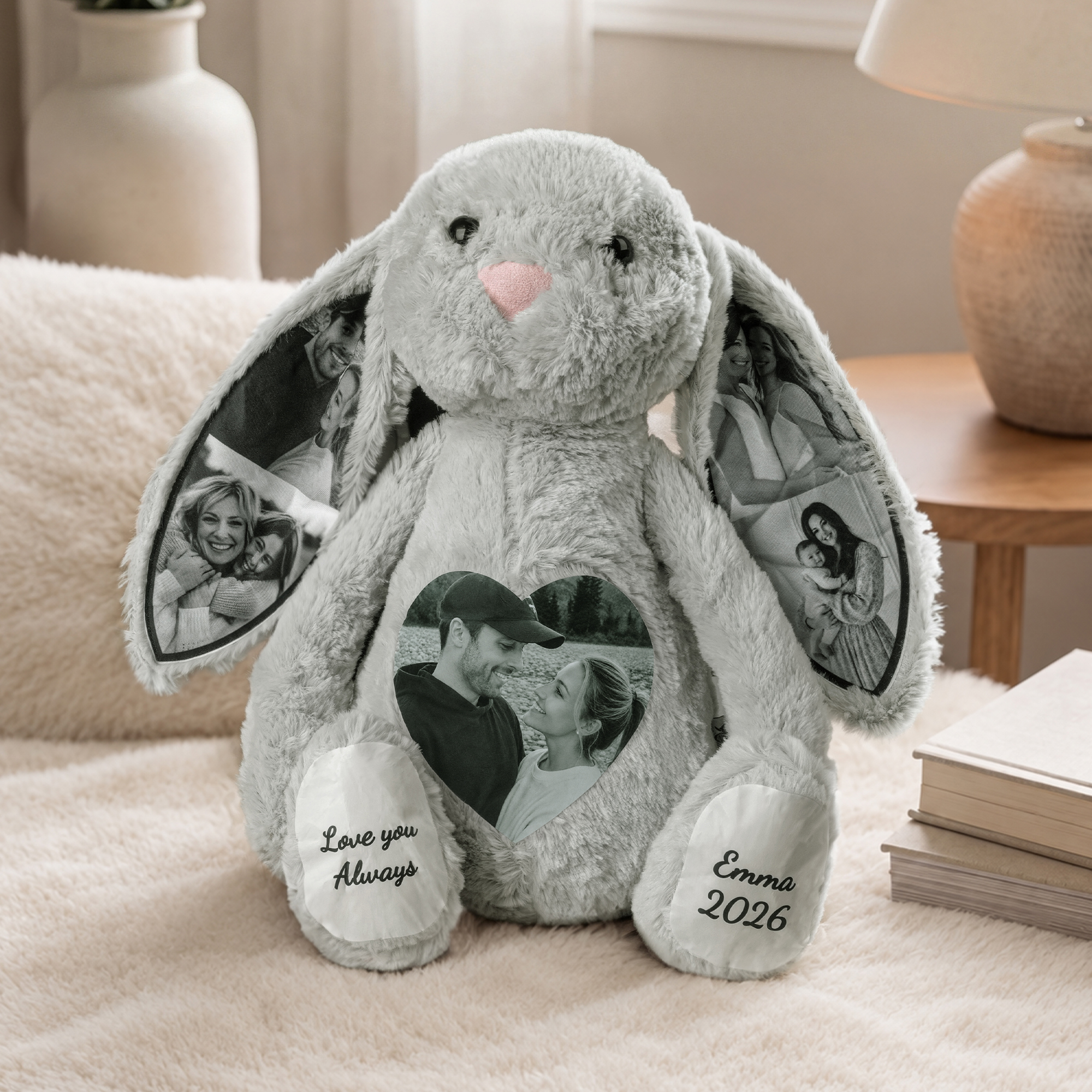 Personalisiertes, niedliches Plüschtier mit Hasenohren und Schriftzug – für den täglichen Gebrauch, als Geburtstags- oder Weihnachtsgeschenk für Paare, Kinder oder Freunde