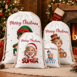 Personalized 3D-Effect Artwork Cartoon Character Photo Drawstring Christmas Gift Bag with Name Christmas Gift for Family Kids Friends 6