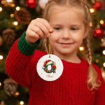 Personalised Santa Hat Initial & Cartoon Photo Heart Round Ceramic Ornament with Name Tree Decor Christmas Gift for Kid Family Friend