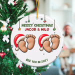 Personalised Merry Christmas Footprint Round Ceramic Ornament with Title and Year Tree Decor Christmas Baptism Gift for Baby Kids 6
