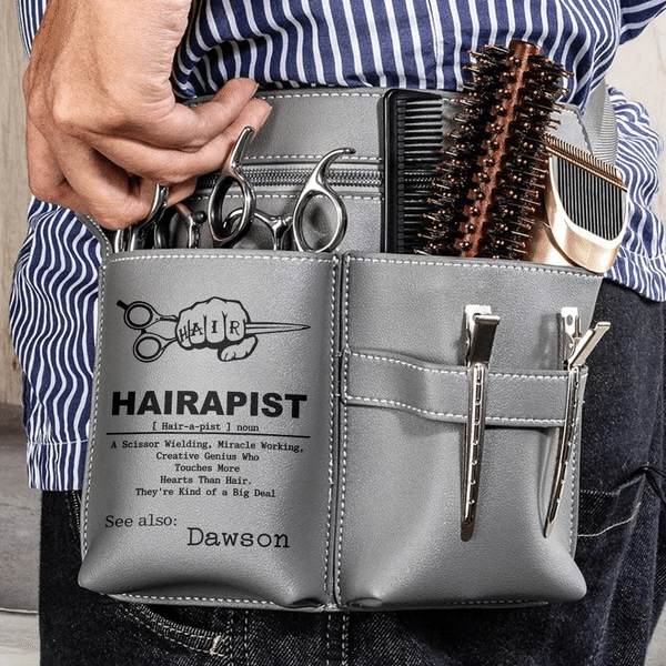 Personalized Multi-Compartment Scissors Comb PU Leather Hairdressing Scissors Waist Bag with Name Daily Use Birthday Gift for Hairstylist Barber