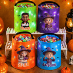 Personalised Halloween Theme Witch Vampire Photo LED Light Trick or Treat Bag with Name Halloween Gift for Teenagers Children