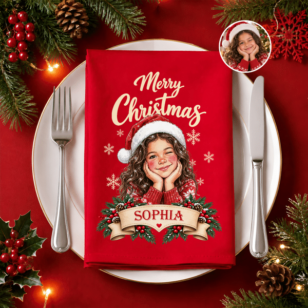 Personalized Vintage American Style Portrait 100% Cotton Red Napkin with Name Table Decor Christmas Party Gift for Family Friends