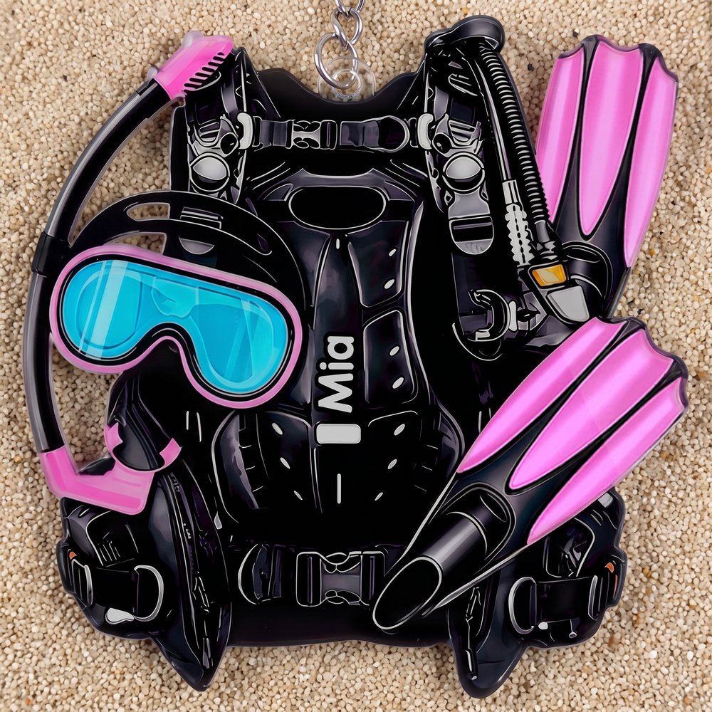 Personalized Scuba Diver Gear Goggles Fins Acrylic Keychain Bag Charm with Name Birthday Gift for Diving Enthusiasts 5