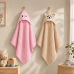 Personalized Puppy Bear Animal Design Coral Fleece Hooded Towel with Embroidered Name Bath Essential Baby Shower Birthday Gift for Baby Kid