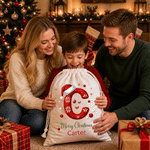 Gepersonaliseerde, schattige kerstmuts met initiaal – herbruikbare kersttas van canvas met grote inhoud en naam – vrolijk kerstcadeau voor kinderen en het hele gezin 5