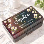 Personalised Daisy Pill Portable Weekly Pill Organiser Box with Name Healthcare Travel Storage Birthday Gift for Patient Traveller