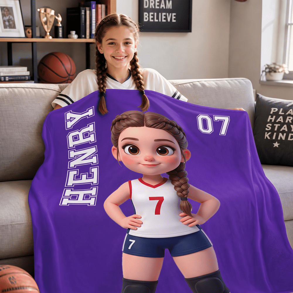 Personalised 3D-Effect Artwork Cartoon Character Photo Soft Throw Blanket with Name and Number Sport Theme Christmas Birthday Gift for Sports Fan 7