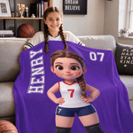 Personalised 3D-Effect Artwork Cartoon Character Photo Soft Throw Blanket with Name and Number Sport Theme Christmas Birthday Gift for Sports Fan 7