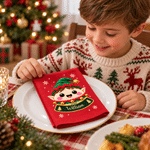 Personalised Cute 100% Cotton Cartoon Squishy Dumpling Christmas Napkin with Name and Year Dinner Table Decor Christmas Gift for Family Friends