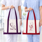 Personalized Floral Stethoscope Pattern Makeup Bag Tote Bag Set with Name Daily Use Birthday Nurse Day Gift for Nurses Healthcare Workers 6