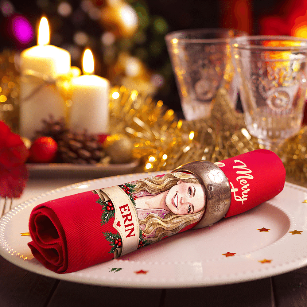 Personalised Vintage American Style Portrait 100% Cotton Red Napkin with Name Table Decor Christmas Party Gift for Family Friends 4