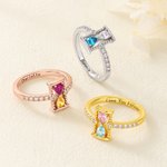 Personalised Double Birthstones Hourglass Sterling Silver Ring with Engraved Text Dainty Jewellery Birthday Anniversary Gift for Woman Couple Family