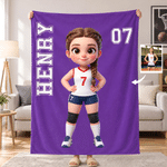 Personalised 3D-Effect Artwork Cartoon Character Photo Soft Throw Blanket with Name and Number Sport Theme Christmas Birthday Gift for Sports Fan 1