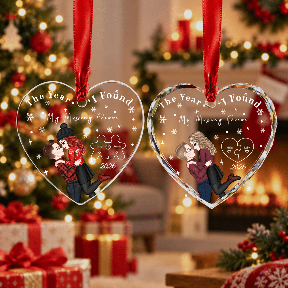 Personalized Puzzle Snowflake Cartoon Character Acrylic Glass Ornament with Name and Year Christmas Gift for Newlywed Couple Family 5