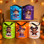 Personalised Halloween Theme Witch Vampire Photo LED Light Trick or Treat Bag with Name Halloween Gift for Teenagers Children