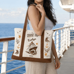 Sac fourre-tout en toile multicolore personnalisé, orné d'une ancre de bateau de croisière, avec prénom et texte : cadeau d'anniversaire sur le thème des vacances à la plage pour les voyageurs et les amis