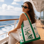 Sac fourre-tout en toile multicolore personnalisé, orné d'une ancre de bateau de croisière, avec prénom et texte : cadeau d'anniversaire sur le thème des vacances à la plage pour les voyageurs et les amis