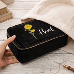 Personalised Vintage Birth Flower Knitting Crochet Notions Storage Box with Name and 12 Pouches Travel Accessory Birthday Gift for Knitting Love