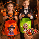Personalised Halloween Theme Witch Vampire Photo LED Light Trick or Treat Bag with Name Halloween Gift for Teenagers Children
