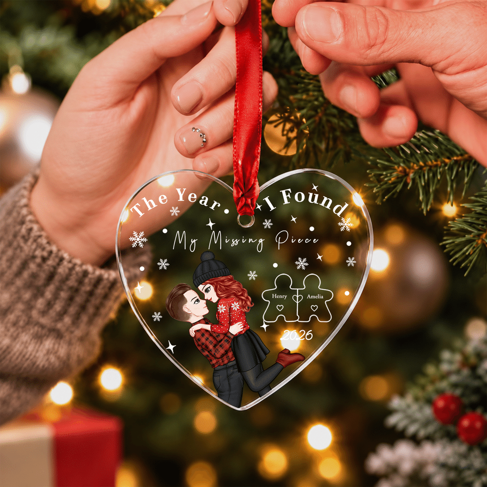Personalized Puzzle Snowflake Cartoon Character Acrylic Glass Ornament with Name and Year Christmas Gift for Newlywed Couple Family 4