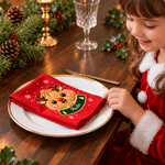Personalised Cute 100% Cotton Cartoon Squishy Dumpling Christmas Napkin with Name and Year Dinner Table Decor Christmas Gift for Family Friends