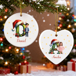 Personalised Santa Hat Initial & Cartoon Photo Heart Round Ceramic Ornament with Name Tree Decor Christmas Gift for Kid Family Friend