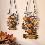 Personalized Acrylic Faux Stained Glass Jack-O'-Lantern Pumpkin Tree Suncatcher with Text Halloween Fall Window Decor Gift for Halloween Lovers