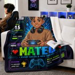 Personalized Player Profile Photo Soft Throw Blanket with Name and Level Game Night Birthday Gift for Game Lovers Teens