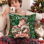 Funda de cojín mullida personalizada con motivo navideño de estilo retro y nombre; decoración para el hogar; regalo de Navidad para familiares y amigos