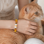 Personalized Limited Edition Cute Cat Quirky Kitten Elastic Rope Stone Bracelet Gift Box Card with Name Birthday Gift for Women Cat Mom