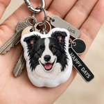 Personalized Cartoon Style Faux Embroidery Pet Photo Plush Bag Charm Keychain Birthday Gift for Pet Lovers