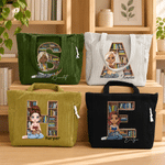 Personalised Cartoon Character Reading Girl Large Capacity Corduroy Tote Bag with Name Daily Use Birthday Christmas Gift for Women