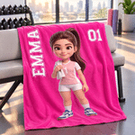 Personalised 3D-Effect Artwork Cartoon Character Photo Soft Throw Blanket with Name and Number Sport Theme Christmas Birthday Gift for Sports Fan 5