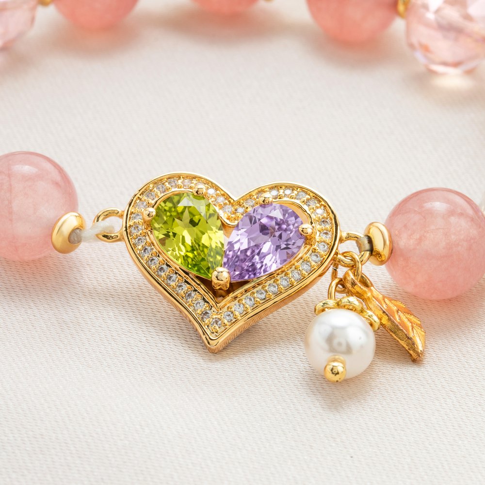 Gepersonaliseerde armband van sterlingzilver met geboortestenen en hartvormige helende kristallen, met parelhanger – Sierlijke sieraden als verjaardags- of jubileumcadeau voor moeder of echtgenote 4