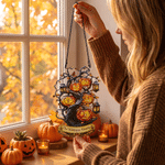 Personalized Acrylic Faux Stained Glass Jack-O'-Lantern Pumpkin Tree Suncatcher with Text Halloween Fall Window Decor Gift for Halloween Lovers
