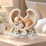 Personalized 3D-Effect Artwork Rabbit Photo Angel Wings Floral Clear Acrylic Plaque with Name Memorial Gift for Pet Rabbit Owners 4